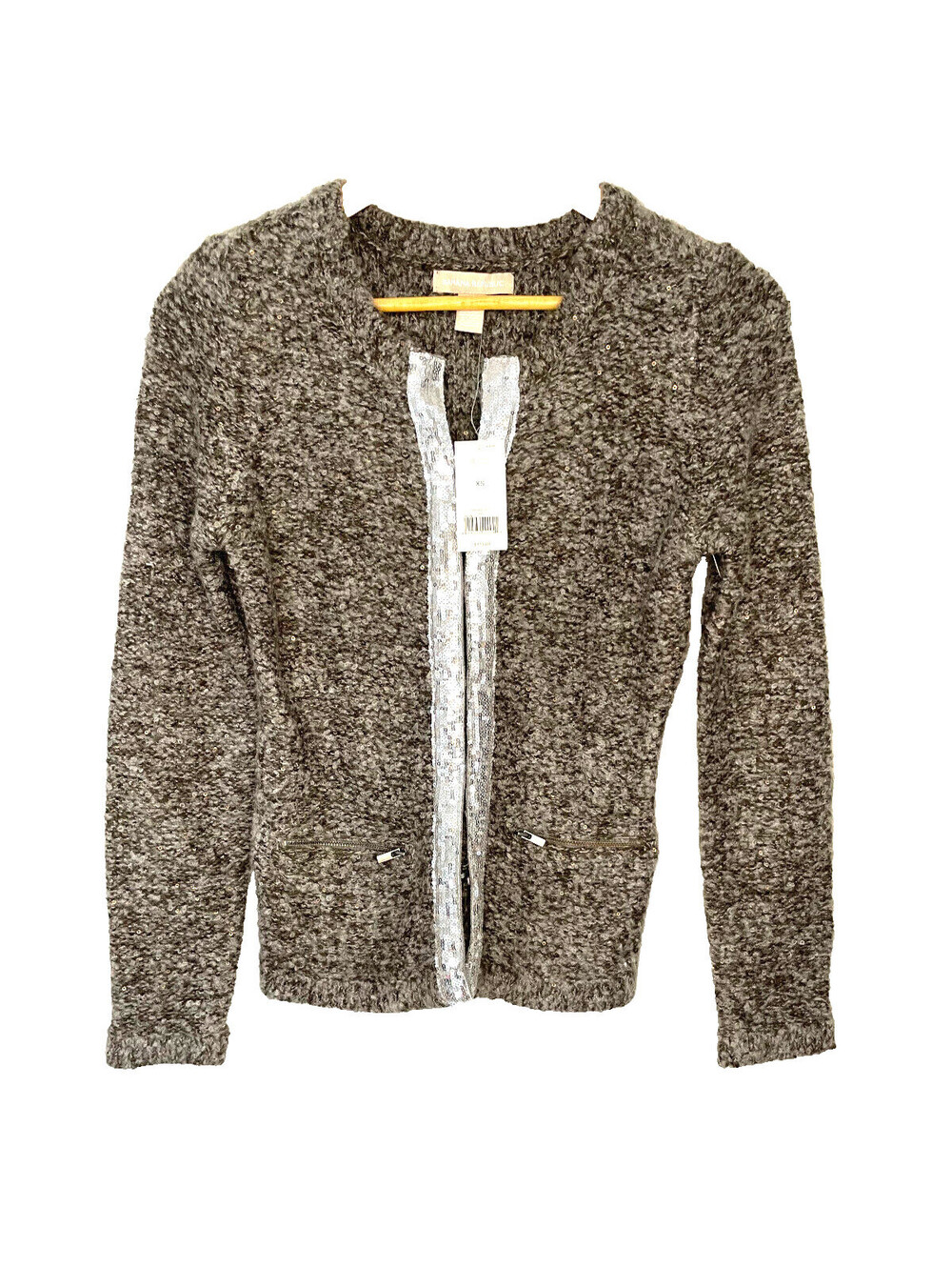 Banana Republic Gray  Sequin cardigan  Zipper Front Pockets Size XS NWT